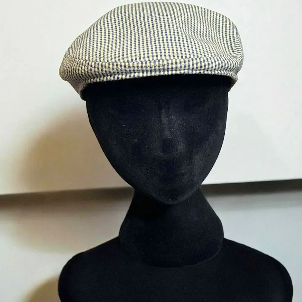 VTG Seifter Assoc. Large Brown and Black Plaid Newsboy Driver Cap Hat Italy Med